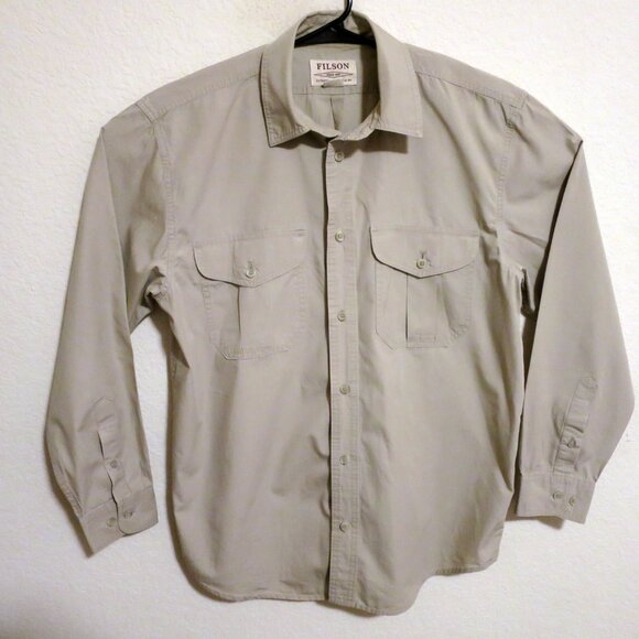 Filson Shirt Mens Medium Long Sleeve Button Solid Light Brown - Picture 2 of 7